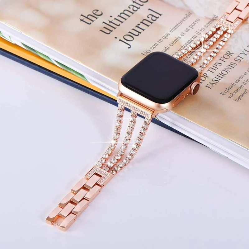 Luxury Diamond-Encrusted Metal Chain Watch Strap in Stainless Steel