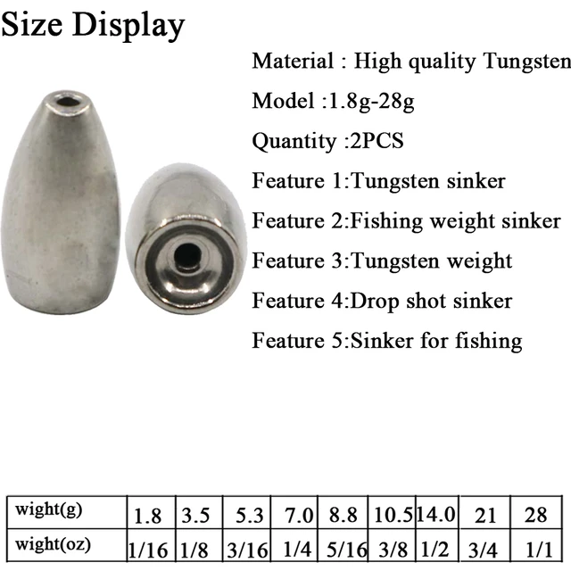 2pcs Tungsten Fishing Weight Sinkers 3.5g 5g 7g 10g 14g 21g Bullet Weights  Sinkers Fishing Tackle Accessories - AliExpress