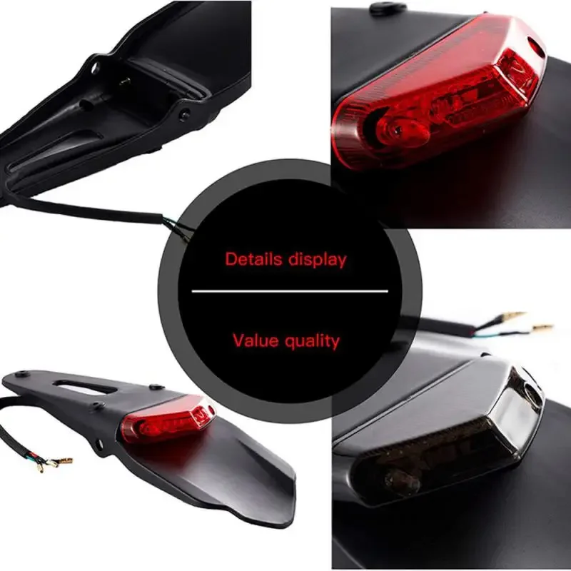 Motorcycle Rear License Plate Bracket Holder 12V LED Taillight Brake Lamp Universal For Enduro Off-Road Bike