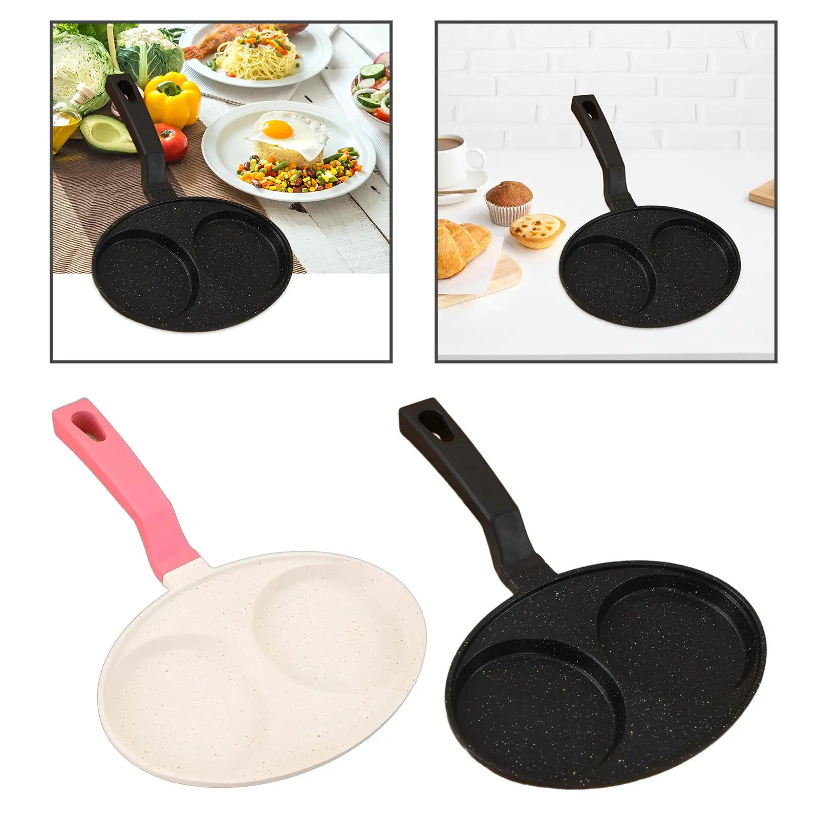 2 Hole Fried Egg Pan Long Handle Multifunctional Egg Cooker Breakfast Maker Nonstick for Crepe Pancake Steak Plett Burger