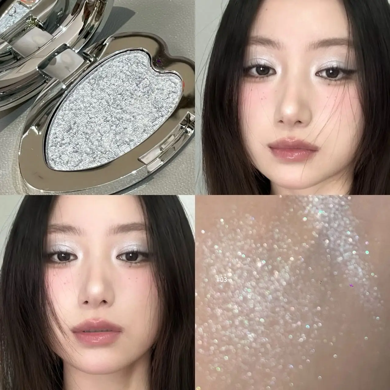 Pearlescent Blue Metallic Heart-Shaped Eyeshadow Palette - Punk Smoky Purple Shimmer Glitter