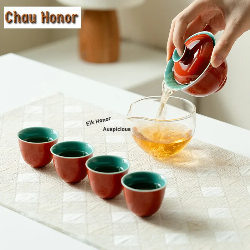 6 Piece Set Chinese Forbidden City Red Tea Set Complete Set Zen Tea Ceremony Set Tea Maker Teapot and Tea Cup Set Teaset Gift