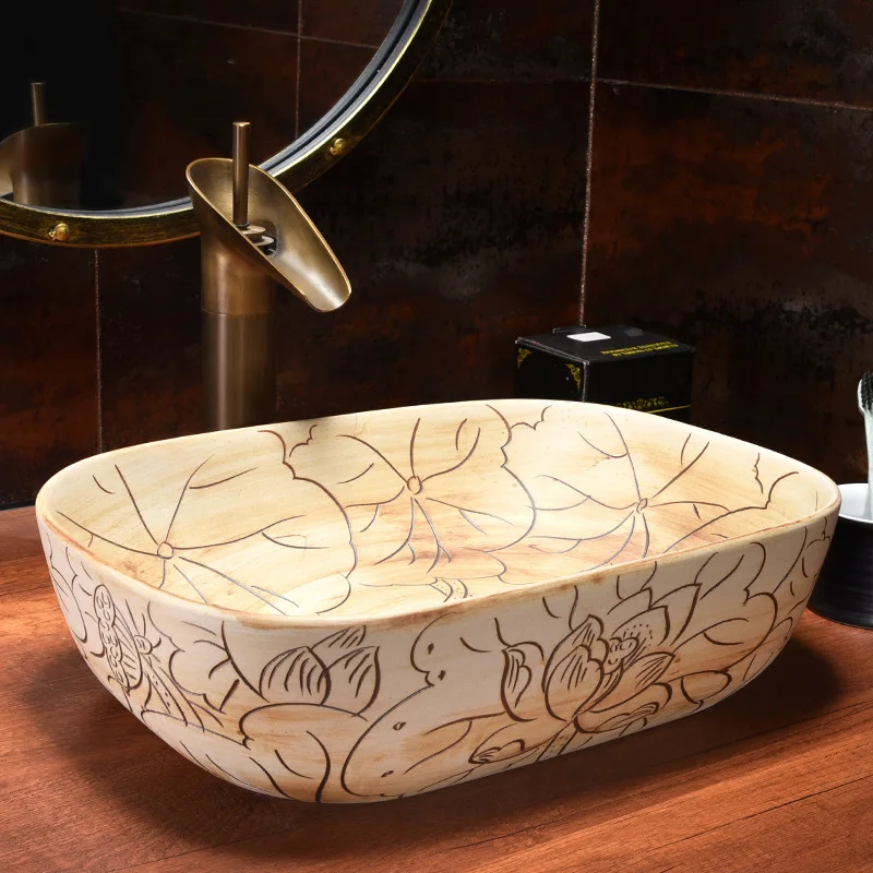 

Simple Table Basin Chinese Art Inter-Platform Basin Basin Bathroom Washbasin Home Creative Retro Ceramic Basin