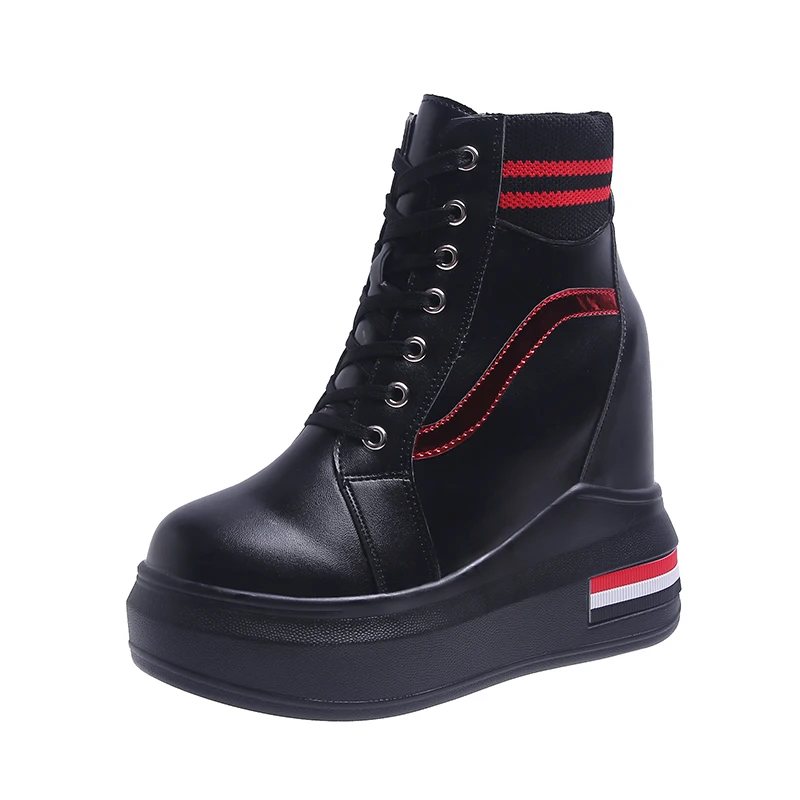 

Autumn Women's High Platform Shoes Winter PU Shoes Women Height Increasi Shoes 11.5CM Wedges Thick Sole Trainers Ladies Sneakers