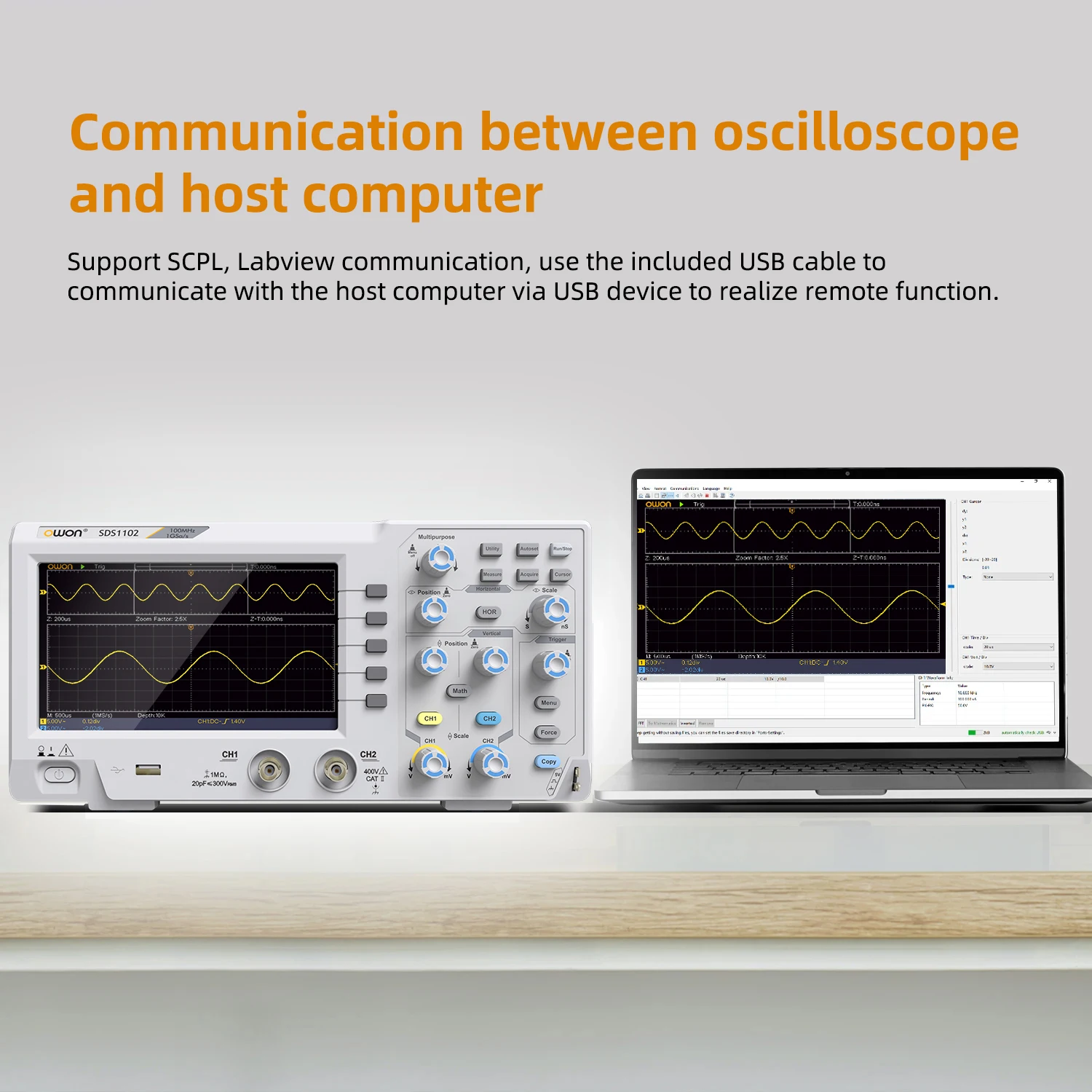 Owon SDS1102 Digital Oscilloscope 5mV/Div 2 Channel 100MhZ Bandwidth 1GS/s Sampling Rate 7-inch TFT Storage Desktop Oscilloscope 5