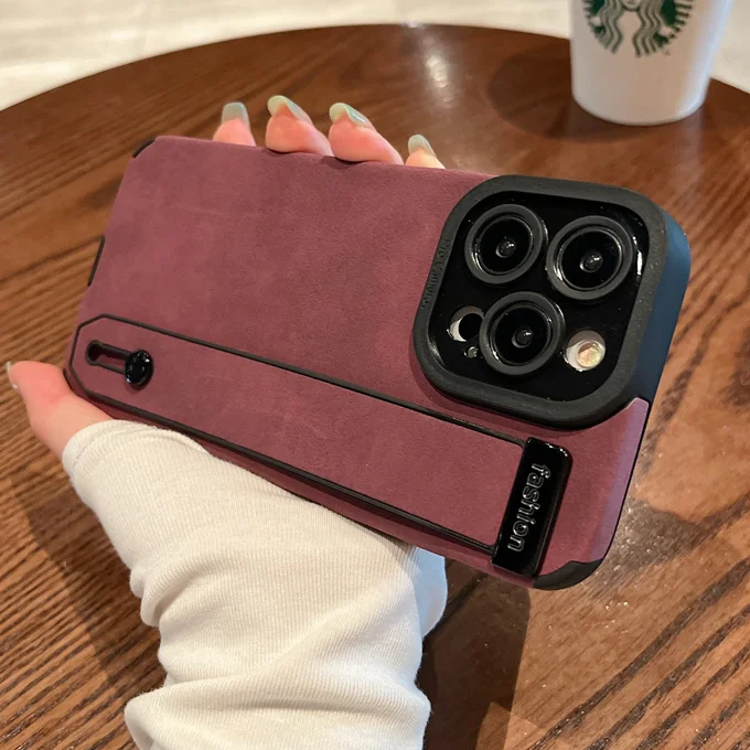 thumbnail image 1 of Luxury Suede Fur Leather Wrist Strap Holder Soft TPU Phone Case For iPhone 15 11 12 13 14 Pro Max 15Plus Shockproof Bumper Cover, 1 of 5