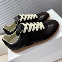 High quality new leather flat casual sports shoes men's lace up white shoes luxury German training skateboard shoes women's