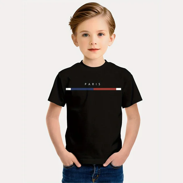 Enfants garçons vêtements Simple Paris lettre imprimer à manches courtes t-shirt enfants garçons 2 à 9 ans décontracté confortable t-shirts enfants haut 1
