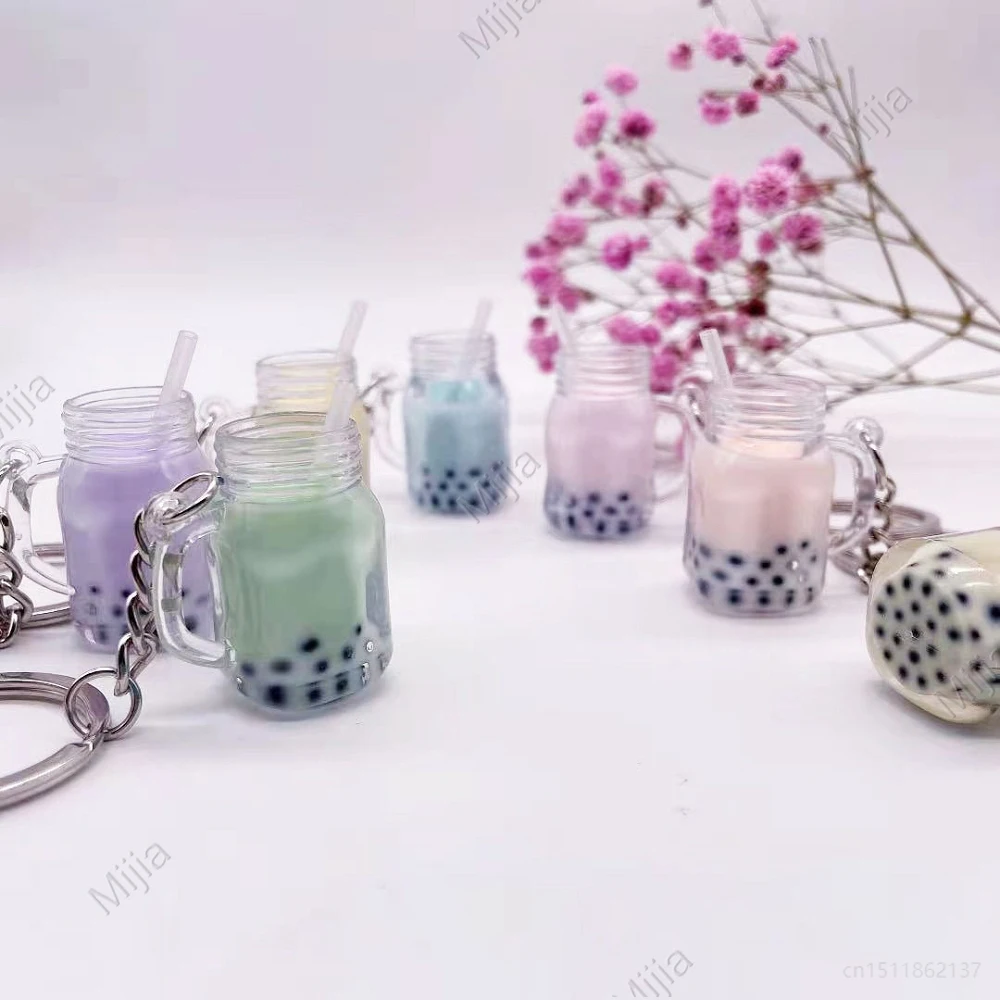Cute Mini Bubble Tea Keychain Acrylic Small Boba Milk Tea Cup Straw Key