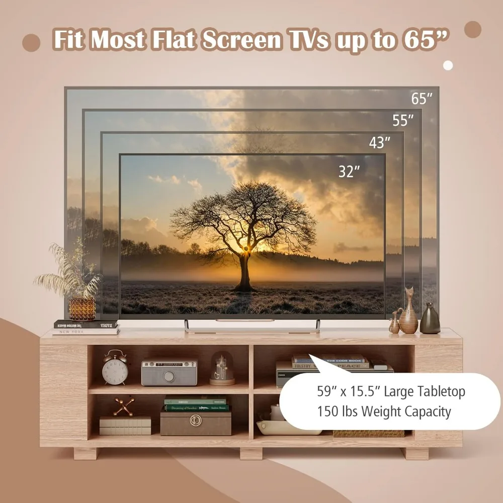 Wood TV Stand for TVs up to 65 Inch Flat Screen, Modern Entertainment Center with 8 Open Shelves, Farmhouse TV Storage Cabinet 6
