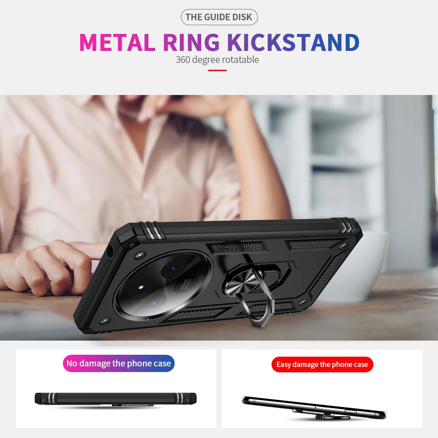 Shockproof Folding Armor Case with Stand Holder Ring Cover