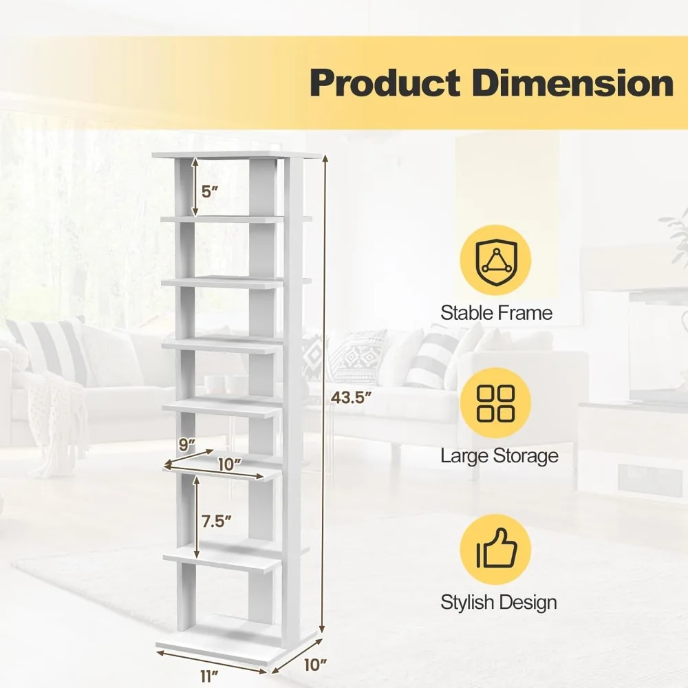 8 Tiers Vertical Shoe Rack, Patented Space Saving Corner Shoe Rack for 7 Pairs, Narrow Rack for Front Door Entryway