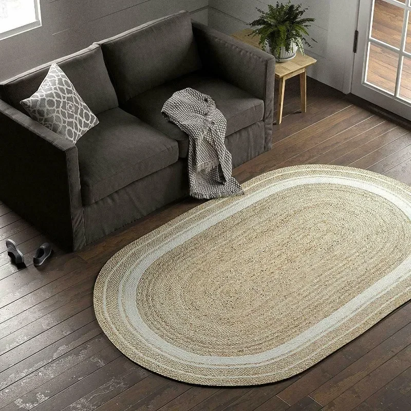 

Rug 100% Natural Jute Reversible Handmade Oval Rug Area Carpet Modern Living Rug