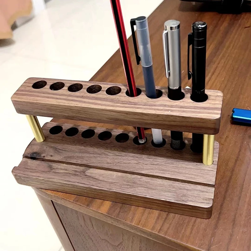 Multifunction Walnut Pens Holder Soild Wood Desktop Storage Organizer Phone Stand Creative Office School Accessories