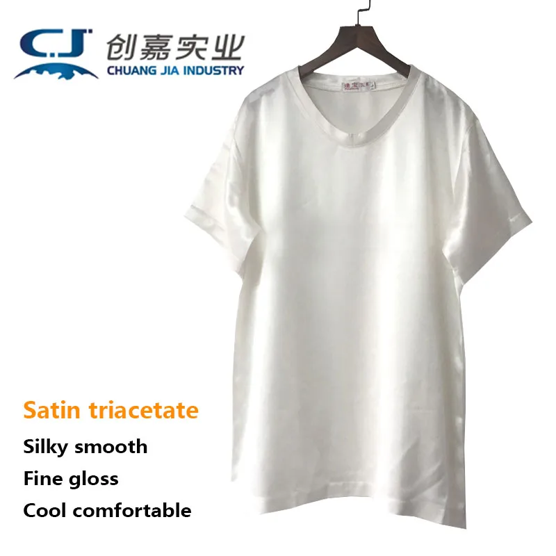 

Satin Triacetate Spring and Summer Men's Short-Sleeved Crewneck T-shirt White Bright Glossy Silky Top Large Size 5XL Comfortable