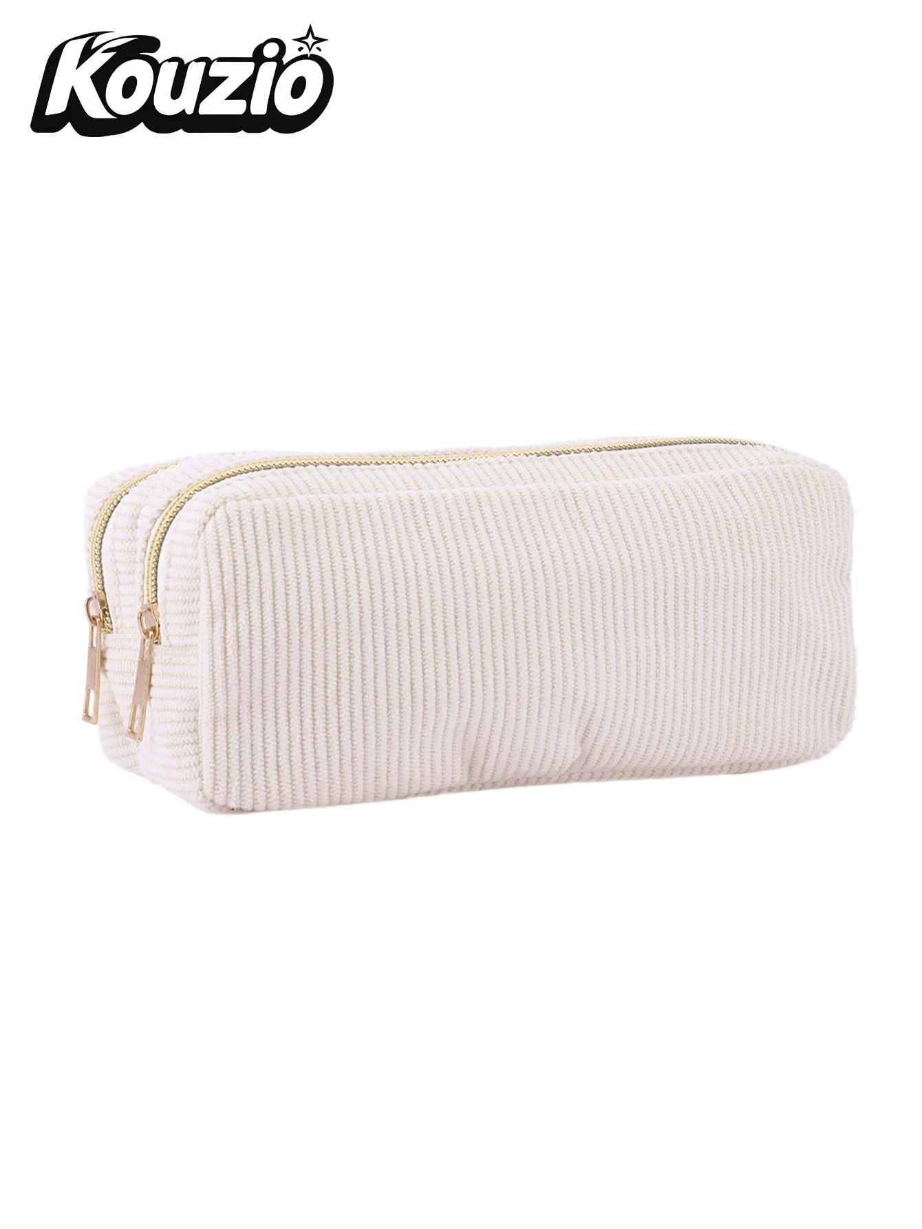 Aesthetic Solid Color Corduroy Pencil Case - Double Zipper Large Capacity Stationery Organizer