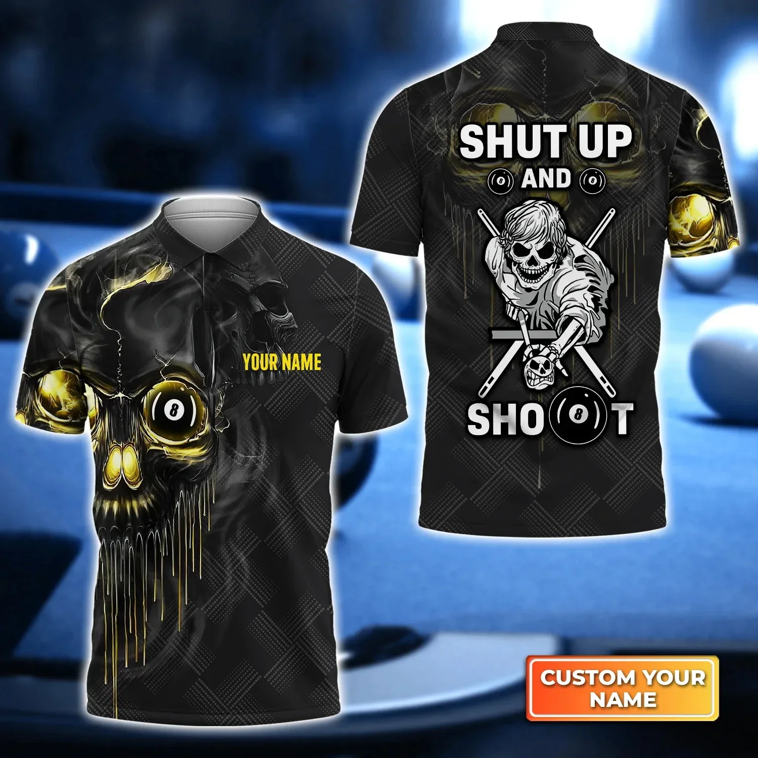 9-Ball-Billard und Bier, personalisiertes 3D-gedrucktes Herren-Poloshirt, Sommer-Straße, lässiges POLO-Shirt, Geschenk für Billardspieler WK27 – Detail 23