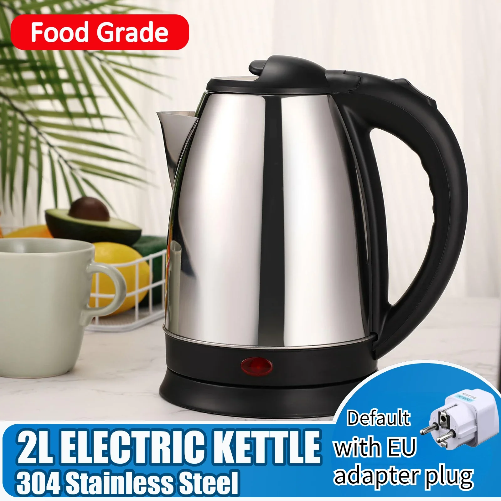304 Stainless Steel Electric Kettle Portable 2L Coffee Pot Electric Water Heater Teapot 1500W Automatic Power Off Home Electric Kettle
