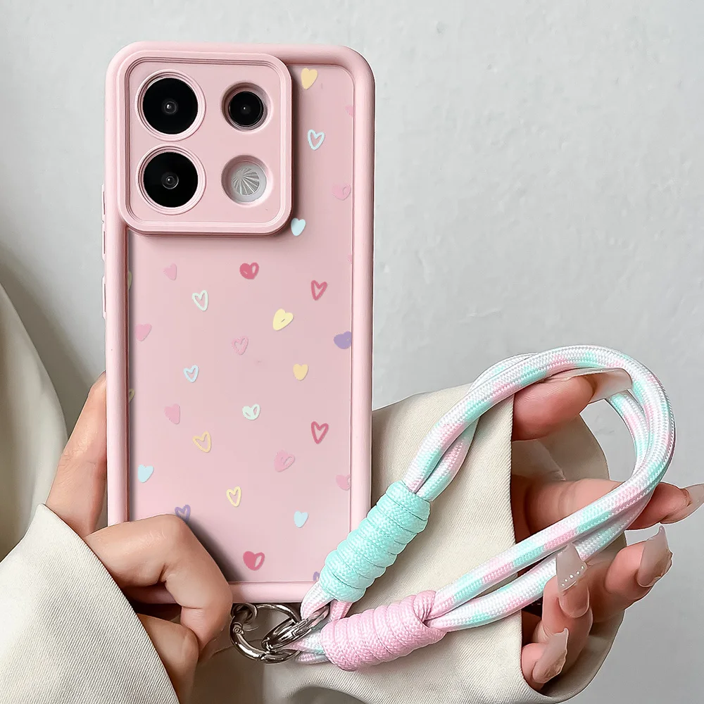 Colorful Love Heart Wrist Chain Lanyard Phone Case