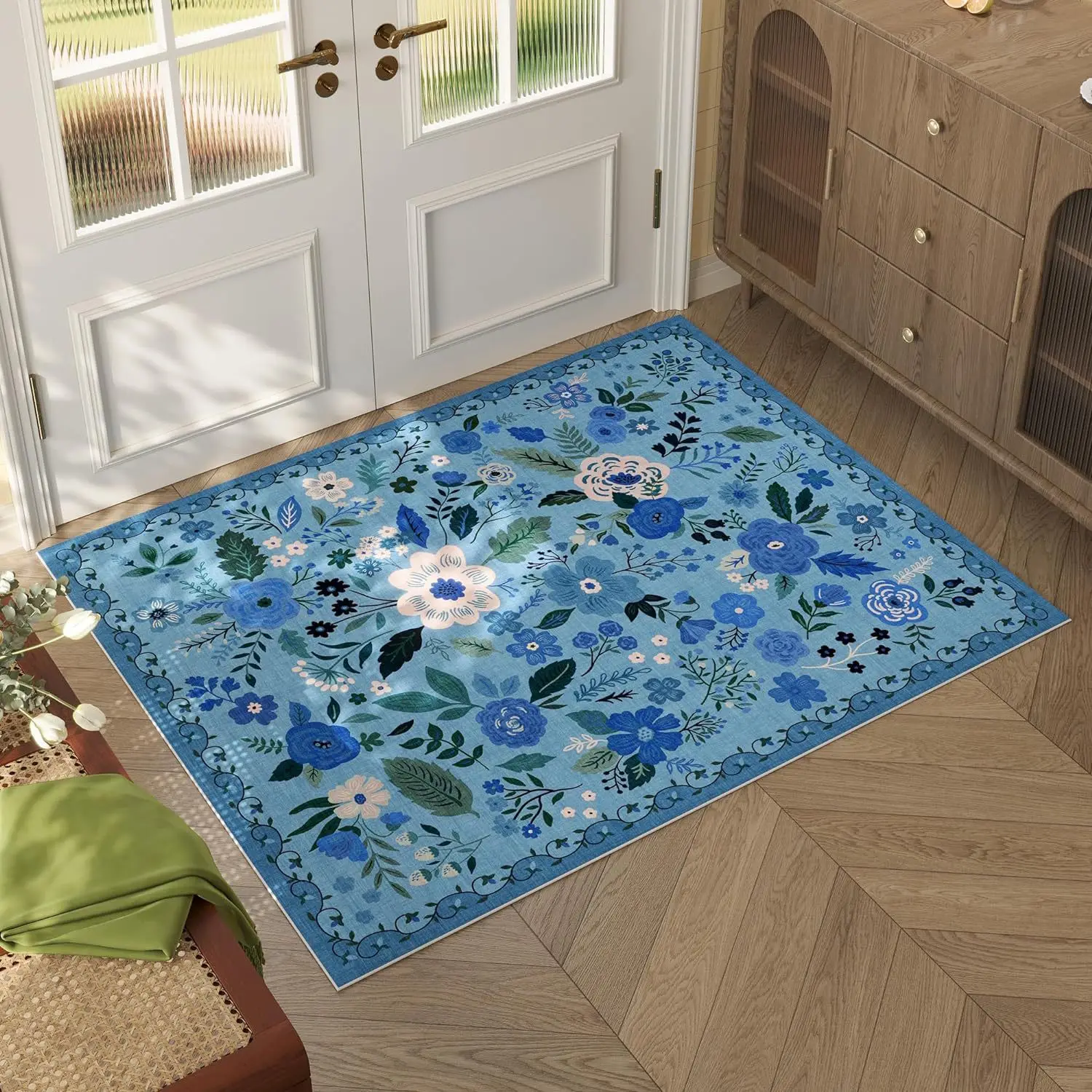 

MiRcle Sweet Soft Carpets For Living Room Bedroom Blue Room Rugs Home Decor Hair Easy Clean Flower Area Rug Indoor Mat Thicker