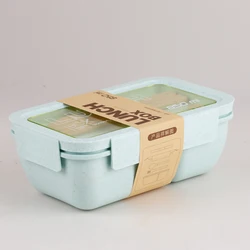 Eco - Friendly BPA - Free Wheat Straw Bento Lunch Box with Chopsticks and Spoon (850ML Green)