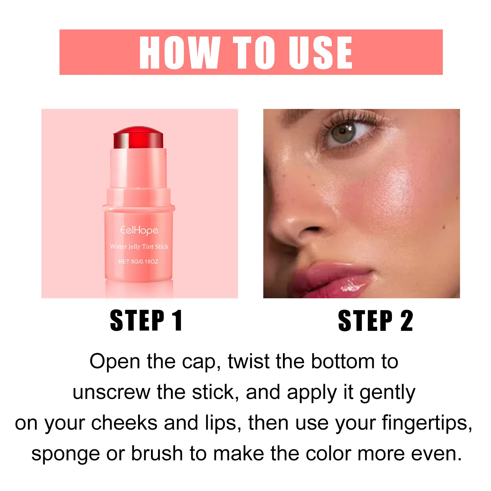 3-in-1 Milk Jelly Tint Facial Blusher Wand Moisturize Lasting Brightening Matte Rouge Cheek Contour Lipstick Stick Beauty Makeup