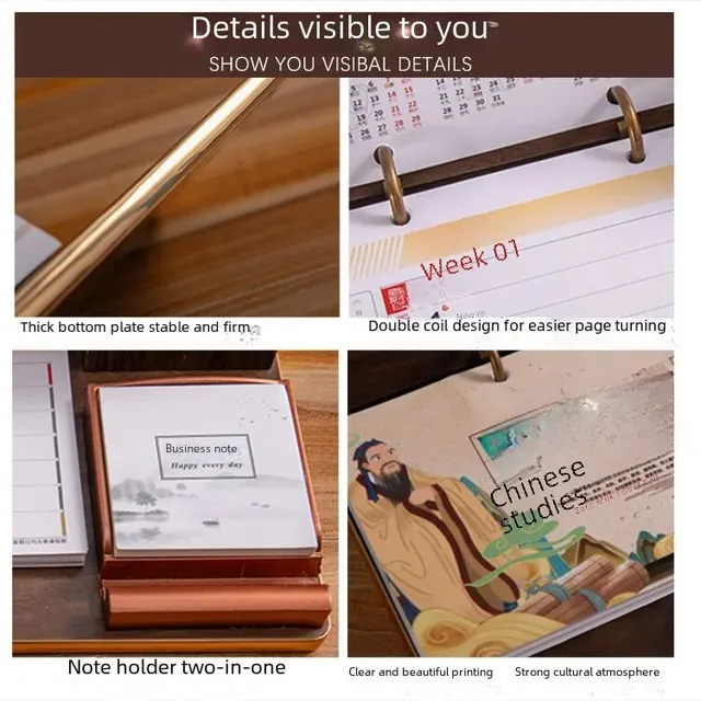 2024 Wooden Multi-functional Desk Calendar Pen Holder Gift Box Packaging  Calendar Advertising Logo Suitable Holiday