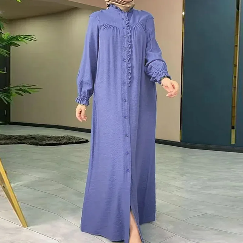 casual Muslim Dresses for Women Dubai Kimono Abaya with Buttons Robe Longue Islam African Clothing Turkey Modest Dress Vestidos