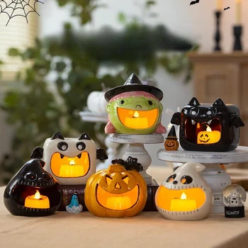 Pumpkin Lantern Halloween Funny Candlestick Ceramic Aromatherapy Candle Holder Home Party Atmosphere Desktop Decoration