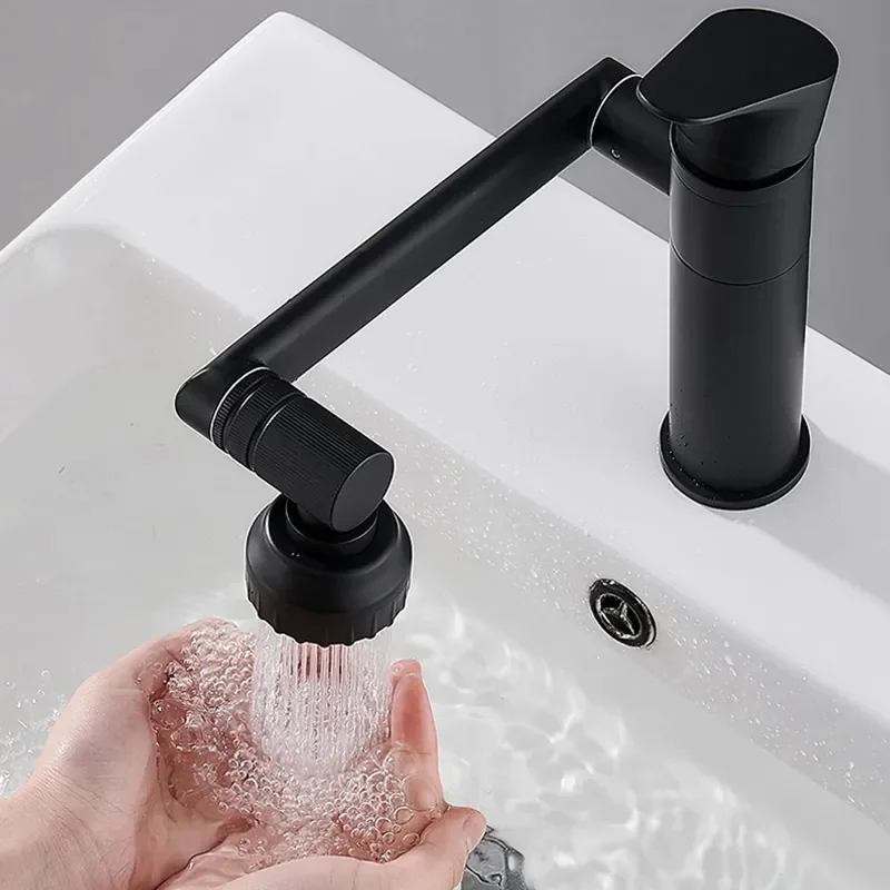

360 Degree Rotating Bathroom Mixer Tap Matte Black Basin Faucet With 2 Spraying Mode