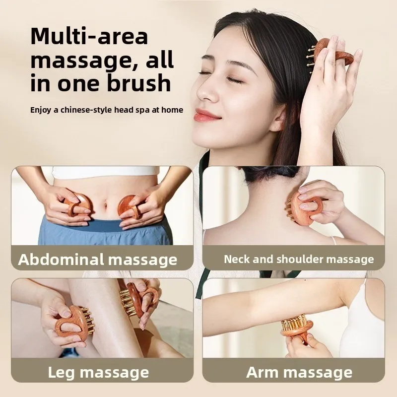 Brass Meridian Comb for Head Scalp Massage Liver  Meridian Body Gua Sha Therapy Head Neck Leg Massage Tool