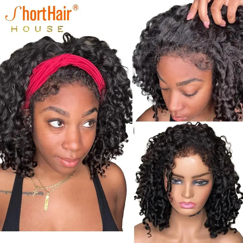 New Fashion Deep Curly Lace Front Human Hair Wigs With Curly Baby Hair Brazilian Short Bob Wigs 250% Bouncy Hairline