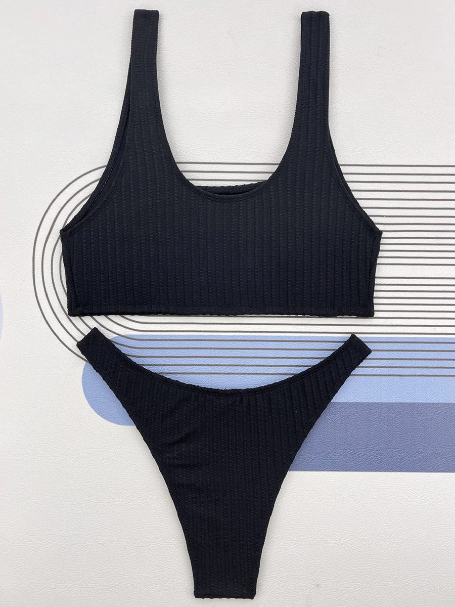 Conjunto de bikini deportivo para mujer, de dos piezas, acanalado