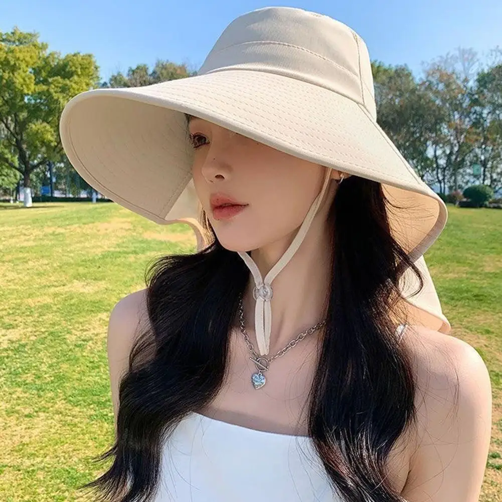Wide Brim Sun Hat Women Anti-UV Protection Hiking Fisherman Cap Fold Summer Solid Beach Hat Neck Protection Sun Visors 6