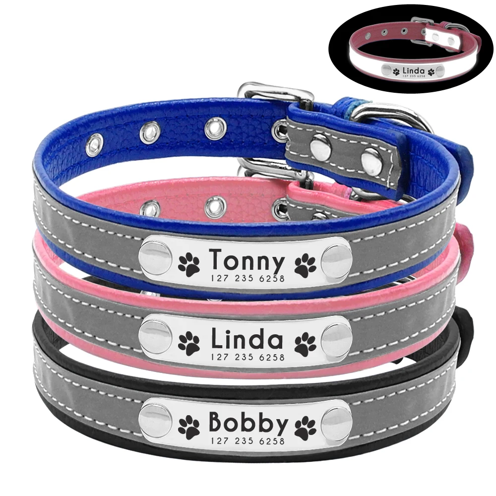 

Reflective Pet Dog Custom Collar Adjustable Free Engraved Small Medium Dogs Cats Puppy Kitten Necklace Nameplate ID Tag Collars