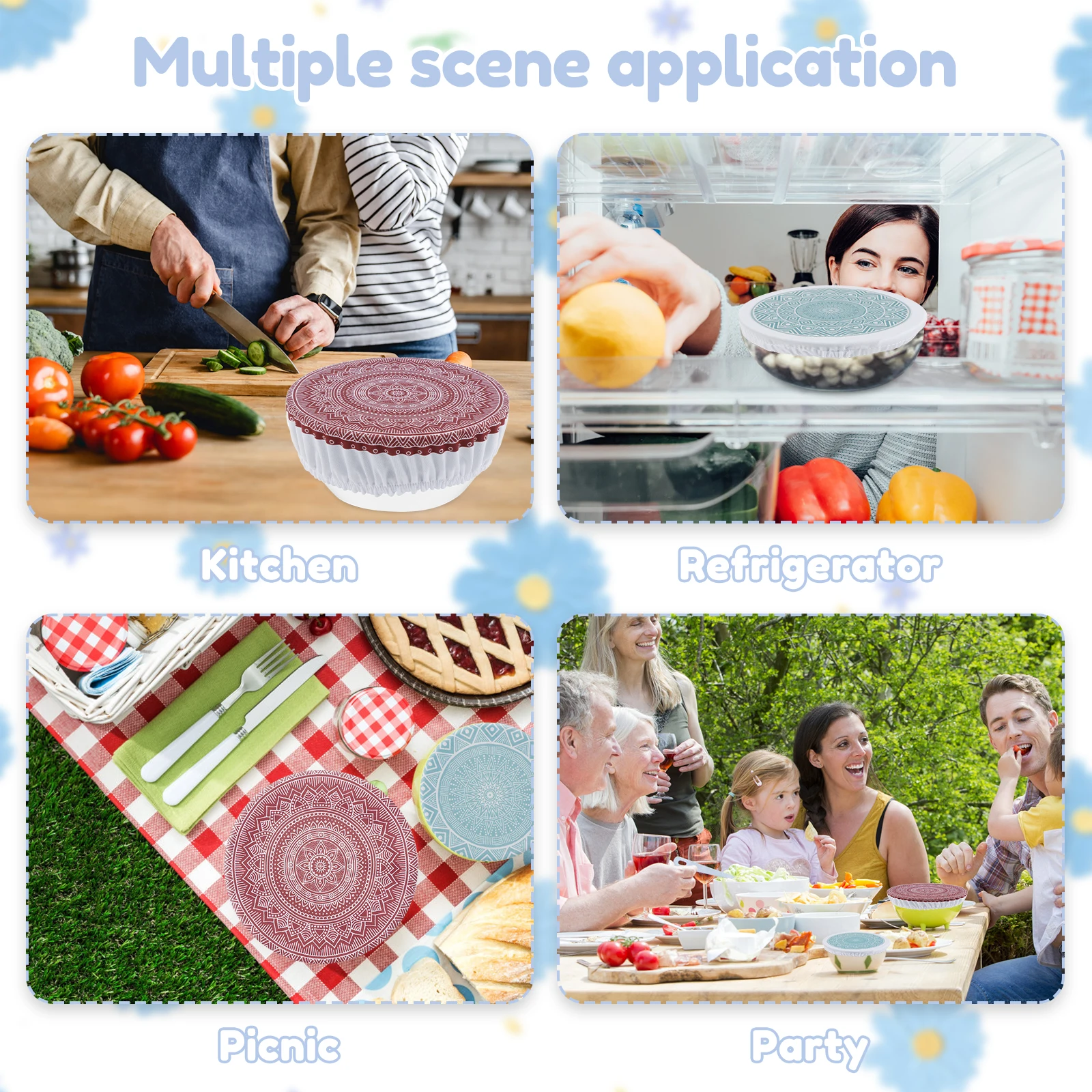 10Pcs Bowl Cover Stretch Lid Cloth Bowl Cover Reusable Fabric Elastic Portable Dust for Party Picnic Home food cover fresh keeping cover microwave cover preservation cover bowl cover