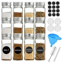 12Pcs/Set Seasoning Jars Square Glass Spice Bottle With Bamboo Lid Salt Pepper Shakers Spice Storage Jar Kitchen Accessories 1