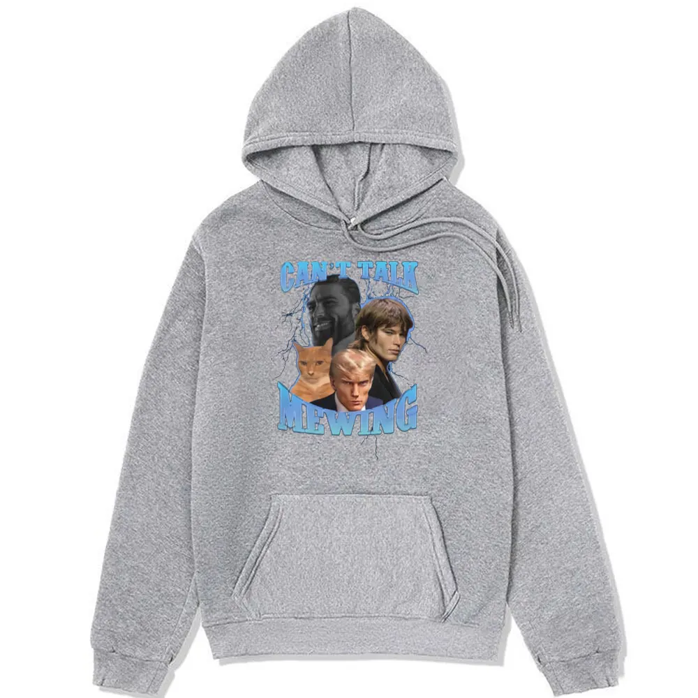 Can't Talk I'm Mewing Funny Cat Meme Print Hoodies Men Women Gothic Aesthetic Harajuku Sweatshirts Oversized Streetwear Pullover