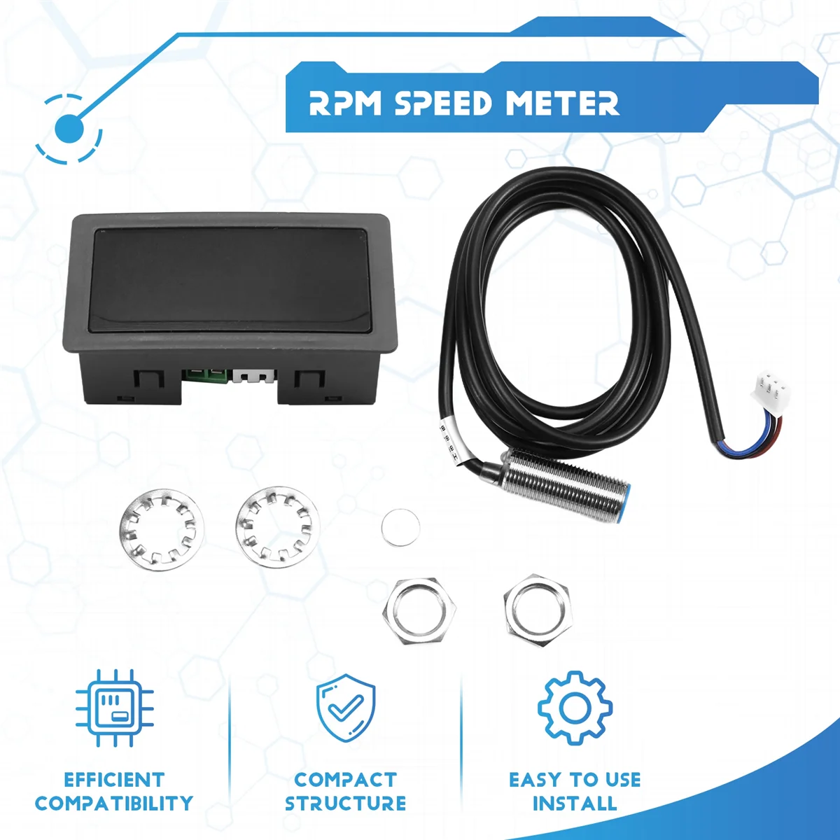 ABLG 4 디지털 LED 디스플레이 타코미터 RPM 속도계 홀 근접 스위치 센서 NPN이 있는 고정밀 타코미터