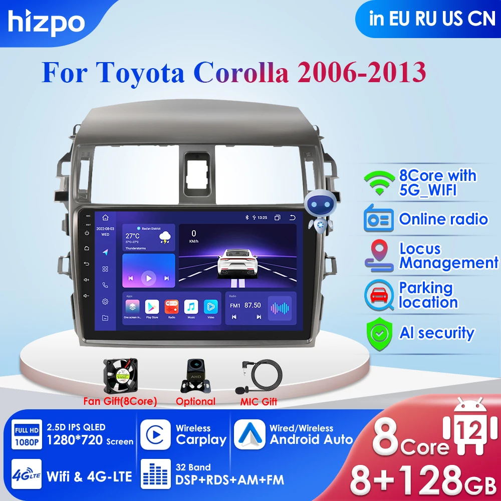 8g+128g Android 12 Carplay 4g Car Radio Toyota Corolla E140 E150 2006