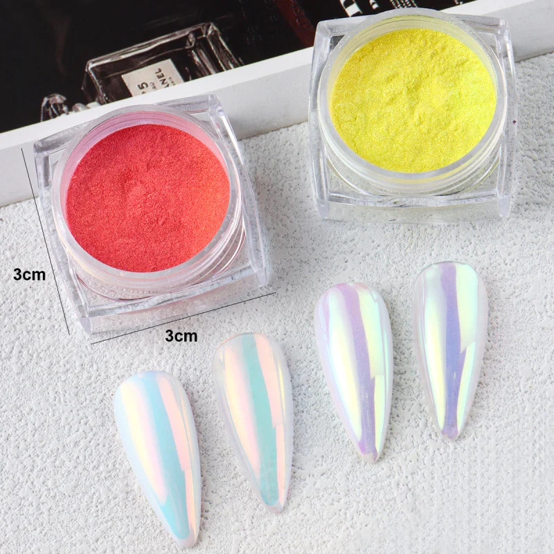 Aurora Neon Meerjungfrau Chrom Nagelpulver Holographisch schillernd Spiegelpigment Mondlicht Perle Chamäleon Nail Art Glitzerstaub – Detail 9