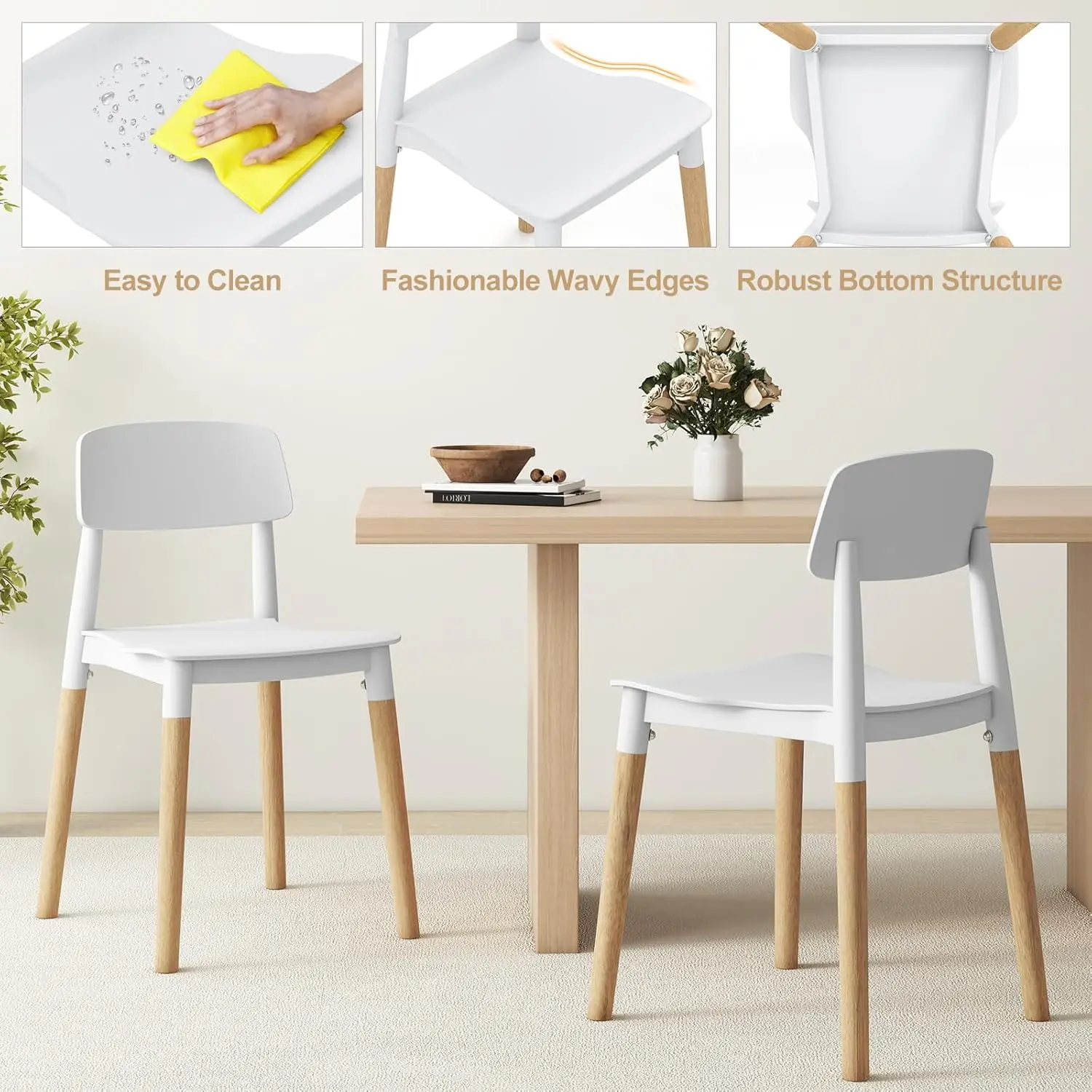 Wooden Dining Chairs Set of 4, Modern Dining Side Chairs Set w/Ergonomic Backrest, Wide Seat & Sturdy Wooden Legs,