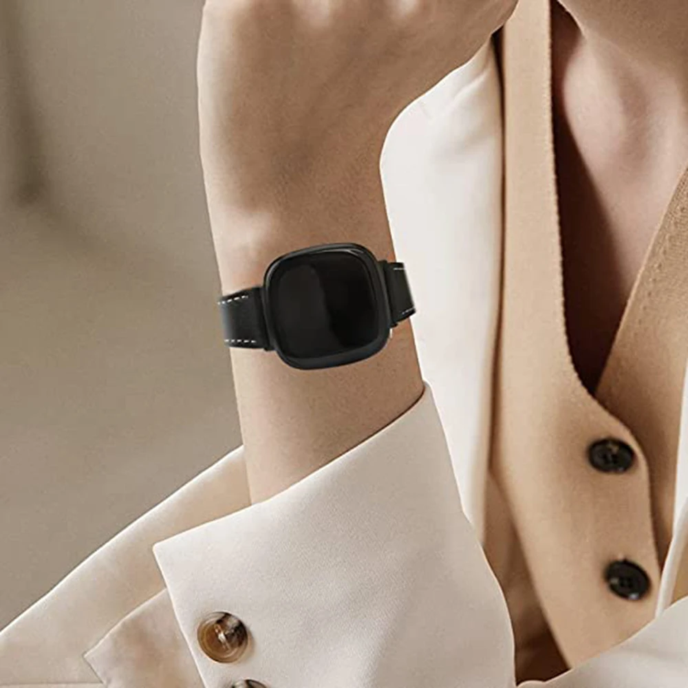 Genuine Leather Watch Band for Men - Premium Bracelet Strap for Fitbit Versa