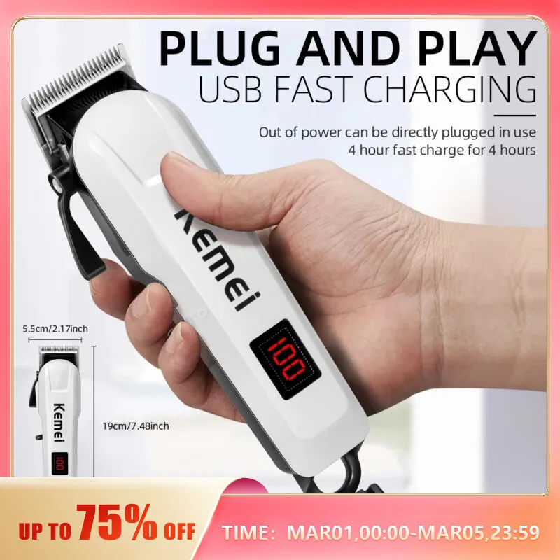 KEMEIProfessionalBeardHairTrimmerforMenCordlessTBladeOutliner