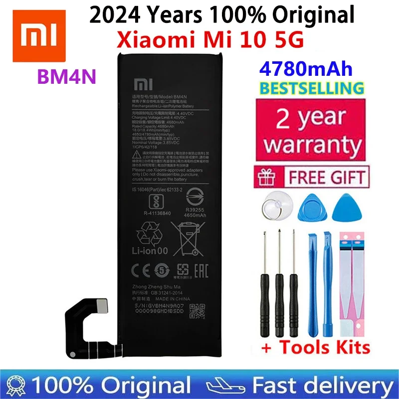 

2024 Years 100% Genuine Original Phone Replacement 4780mAh Battery BM4N For Xiaomi Mi 10 5G Mi10 bateria Batteries Fast Shipping