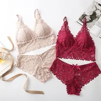 Ensemble soutien-gorge et culotte en dentelle pour femme, bralette sans fil, culotte taille basse, slip en dentelle transparente, sous-vêtements confortables, ensemble de lingerie sexy S-L 5