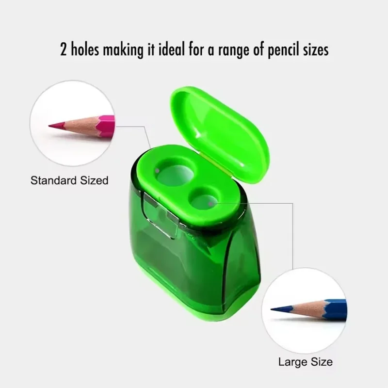 Set di 4 affilapenne a doppio foro con coperchio e contenitore per scarti, affilapenne manuale portatile per matite colorate - immagine 3