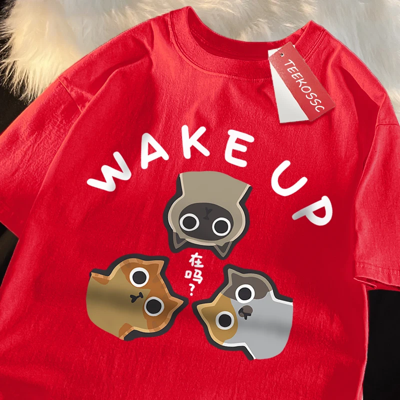 Wake Up 3 Onlookers Of Cats Top Men Women Cotton Loose T Shirt Oversize Summer Casual Breathable Tee Fashion O-Neck Short Sleeve