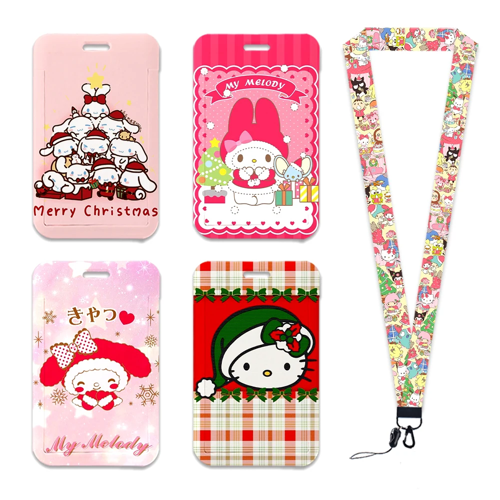 

W Lovely Sanrio Lanyards Card Neck Strap Festival ID Badge Keyrings Christmas Accessories Subway Access Keychain