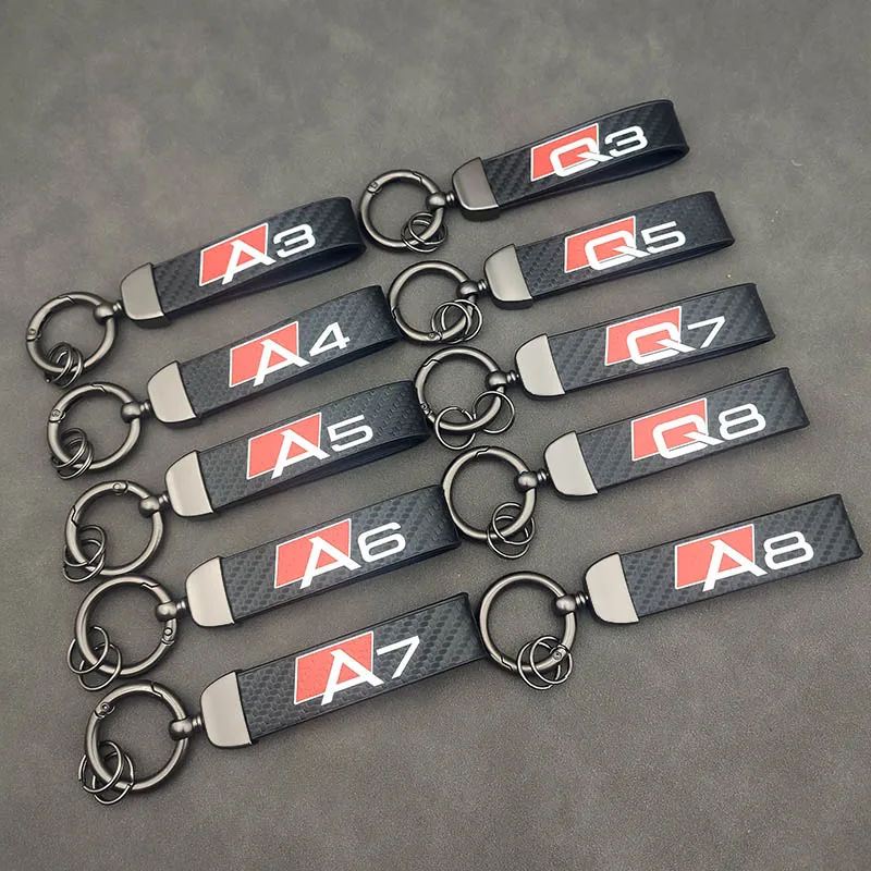 Carbon Leather Luxury Women Car Keychain Rings Audi Keychain For Audi